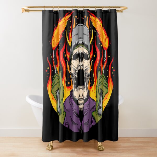 Flaming skull welding Shower Curtain