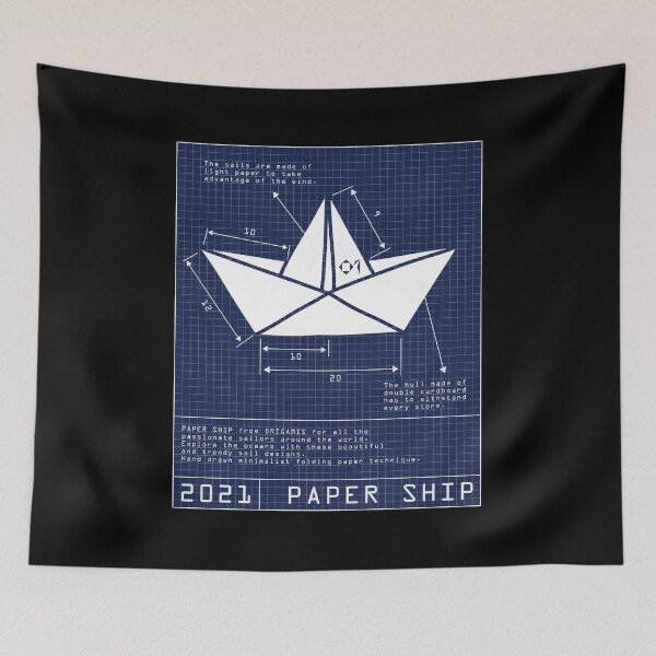Item preview, PAPER SHIP ORIGAMIS No.1 | BLUEPRINT Sailing Boat | Minimalist Hand Drawn Art designed and sold by yourtravelguide.