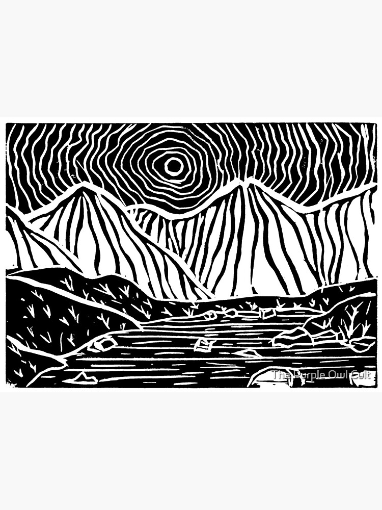 Mountains - linocut  Art Print for Sale by The Purple Owl Cult