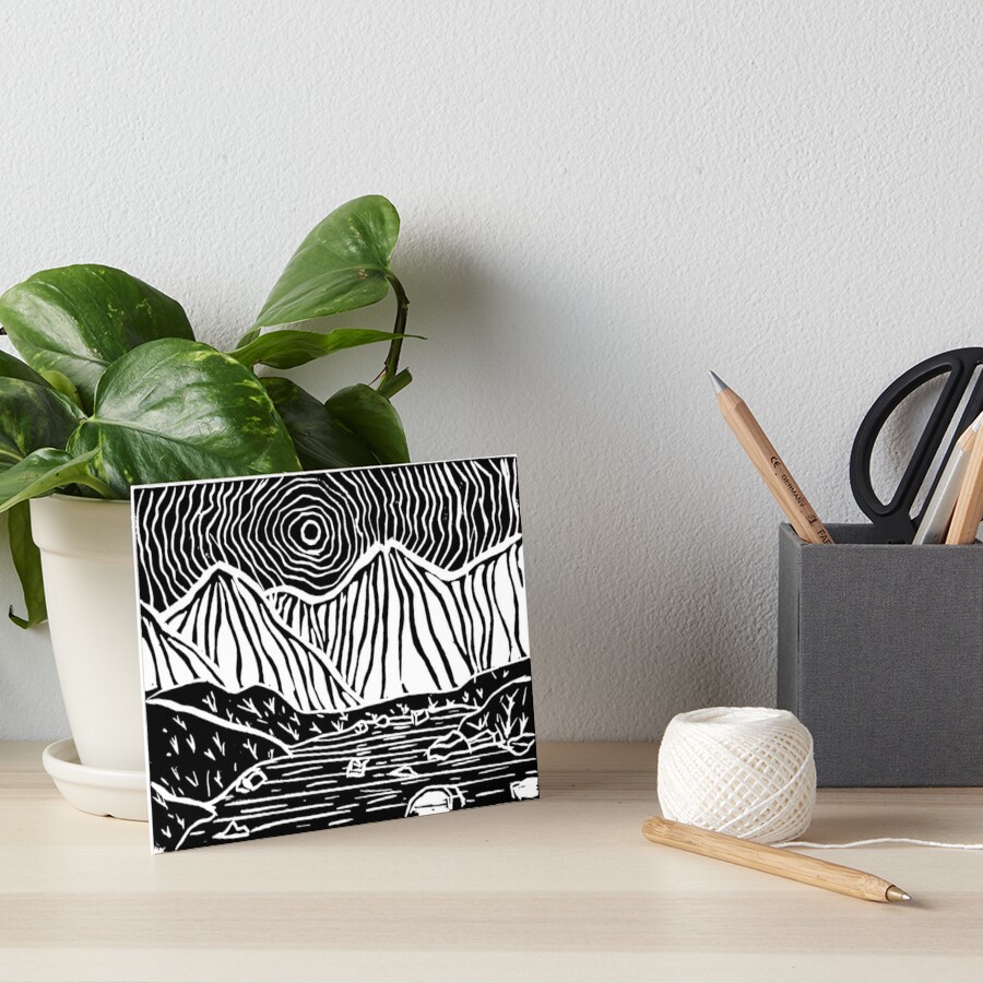 Mountains - linocut  Art Print for Sale by The Purple Owl Cult
