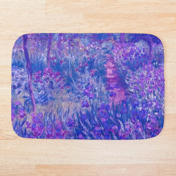 Purple Claude Monet-Giverny Garden, Purple Flower Garden, Purple Monet Irises Bath Mat
