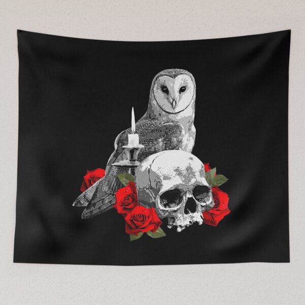 Item preview, Skull and Roses with Owl and lit Candle designed and sold by SpreadForSatan.