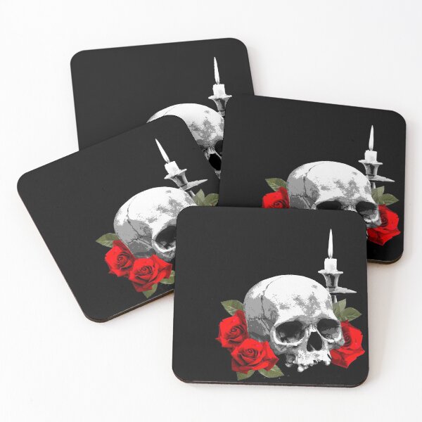 Item preview, Human skull with roses and lit candle designed and sold by SpreadForSatan.