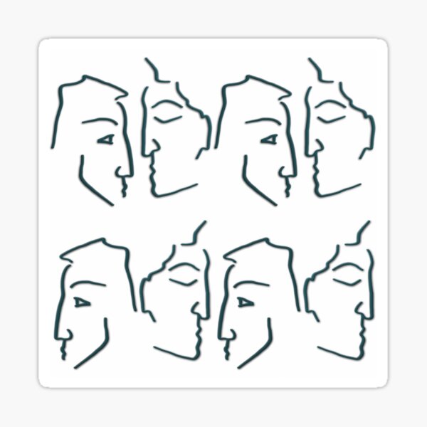 Black and white print, male art fantasy faces in profile. Sticker
