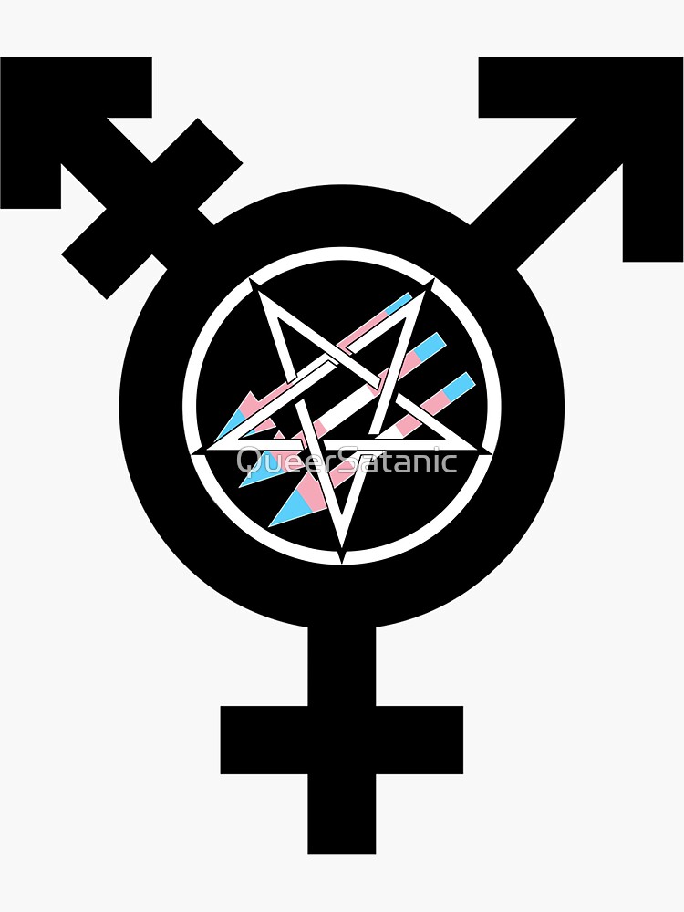 Thumbnail 3 von 3, Sticker, Satanischer Antifaschismus – Trans Pride (Age of Sin-Variante) designt und verkauft von QueerSatanic.
