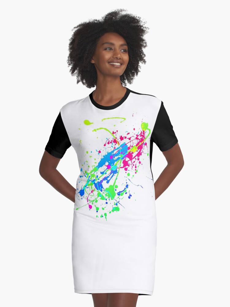 Neon Paint Splatter Party Costume, Neon Paint Colors,  Graphic T-Shirt  Dress for Sale by webstar2992