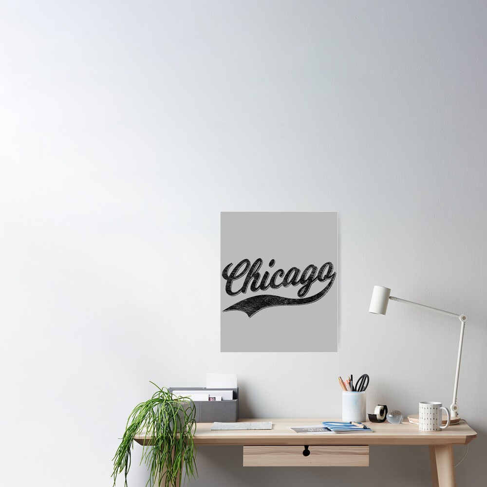 CITY OF CHICAGO SCRIPT CURSIVE TEXT (DISTRESSED BLACK) | Poster