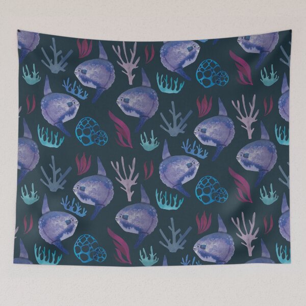 Item preview, Mola Mola Sunfish - Cute Purple and Blue Watercolor Animal Pattern designed and sold by TheRainbowRoom.