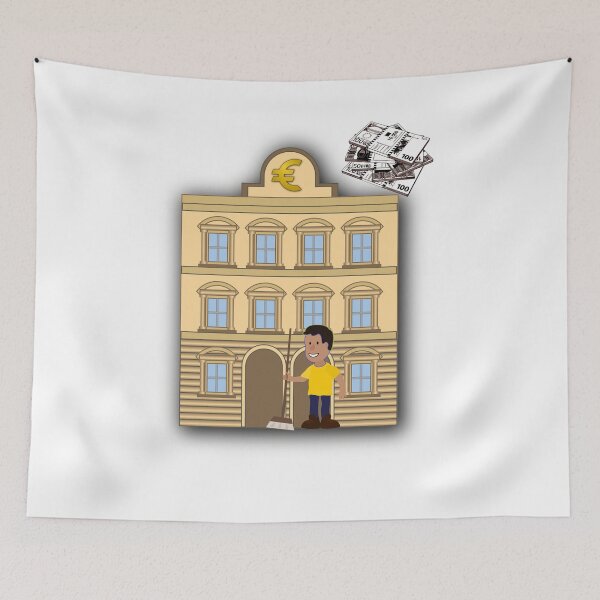 Item preview, MAN CLEANING IN FRONT OF THE BANK designed and sold by advicestechno.