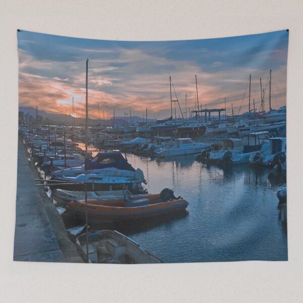 Item preview, Summer evening sunset at the port / harbour near to the beach, Spain, Mallorca designed and sold by Barolina.