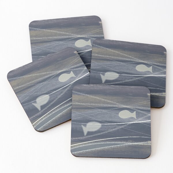 Item preview, Abstract, vintage yet modern seascape - ocean waves and fish designed and sold by Caroline Laursen.