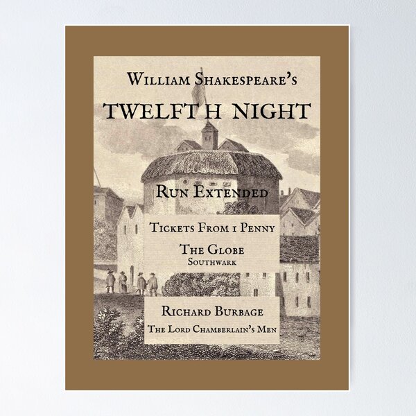 Vista previa del artículo con la obra «William Shakespeare ~ Duodécima noche ~ The Globe Theatre Fantasy Póster», diseñado y vendido por artsphere.
