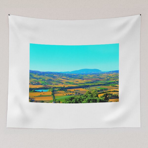 Item preview, Scene in Montelupone with Marche landscape, various fields, a body of water, human settlement and Monte Conero designed and sold by Kristina Drozd.