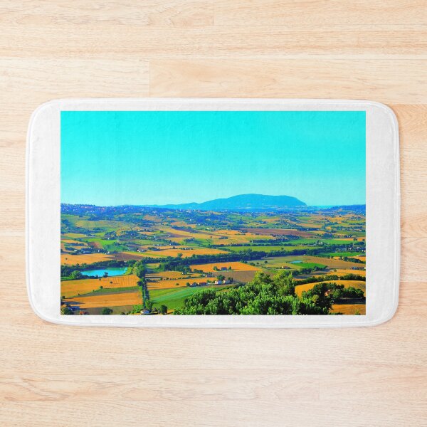 Item preview, Scene in Montelupone with Marche landscape, various fields, a body of water, human settlement and Monte Conero designed and sold by Kristina Drozd.