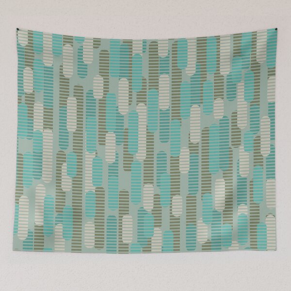Item preview, Mid Century Modern Abstract Dashed Pattern in Vintage Turquoise, Olive Green, and Ecru designed and sold by kierkegaard.