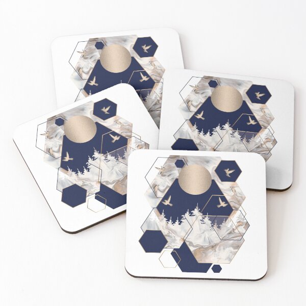 Item preview, Minimalist abstract geometric winter idyll landscape hexagon art designed and sold by CynthiaGraphics.