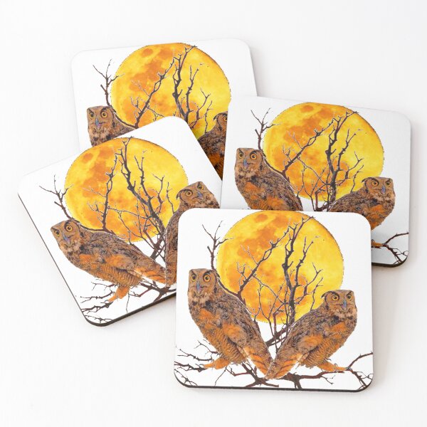 Item preview, WINTER OWLS UNDER FULL GOLDEN MOON ABSTRACT designed and sold by sharlesart.