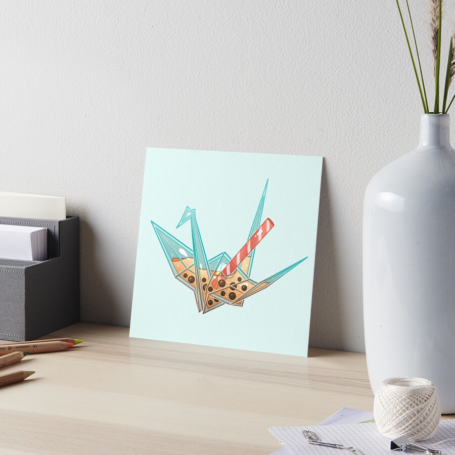 Glass Boba Origami Crane Art Board Print for Sale by heysoleilart