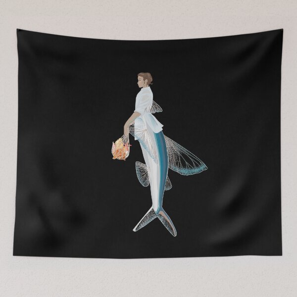 Item preview, Flying Fish Mermaid on Black designed and sold by thistleandspade.