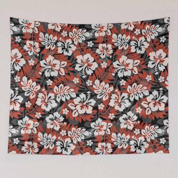 Item preview, Large Hawaiian Print - Hibiscus, Plumeria, and Leaves in red and black designed and sold by Teamtsunami6.