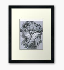 Fairy lady with white feathers and roses. Framed Print