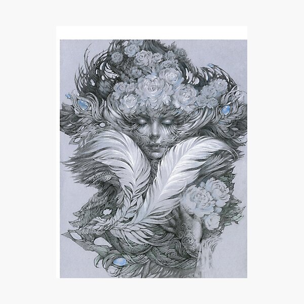 Item preview, Fairy lady with white feathers and roses. designed and sold by DalfaArt.