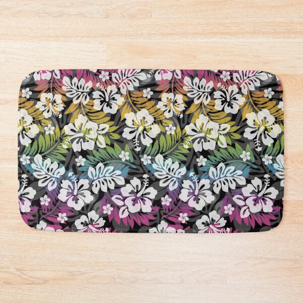 Item preview, Large Hawaiian Print - Hibiscus, Plumeria, and Leaves in rainbow and black designed and sold by Teamtsunami6.
