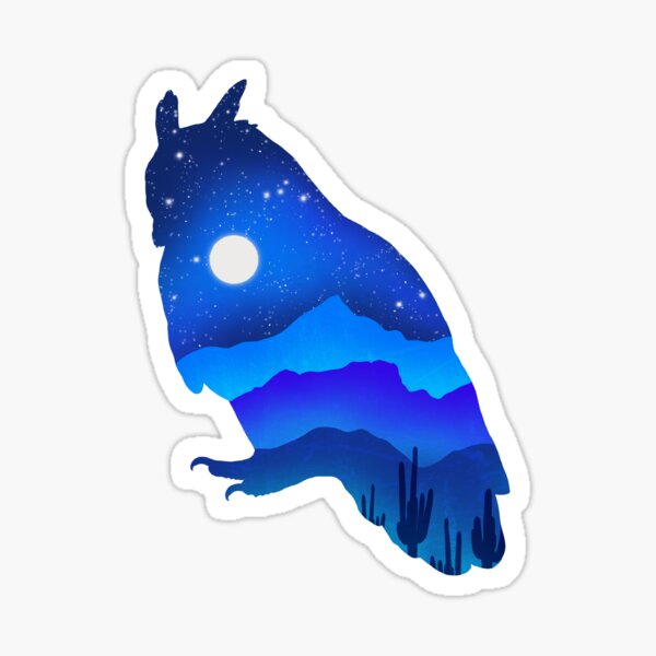 Desert Nights Saguaro Mountain Moon Owl Silhouette Sticker