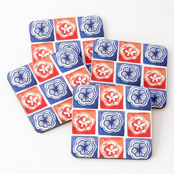 Item preview, Red and blue flower square pattern designed and sold by Tuomiartwork.