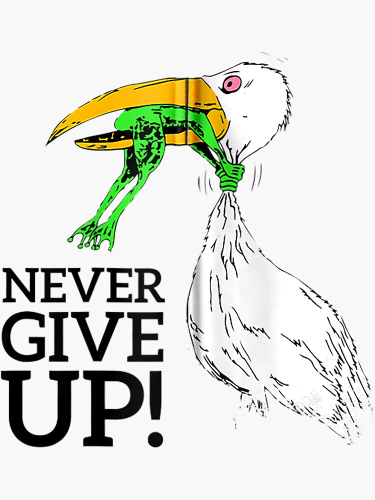 "never give up stork and frog" Sticker by harneetma4mar4 | Redbubble