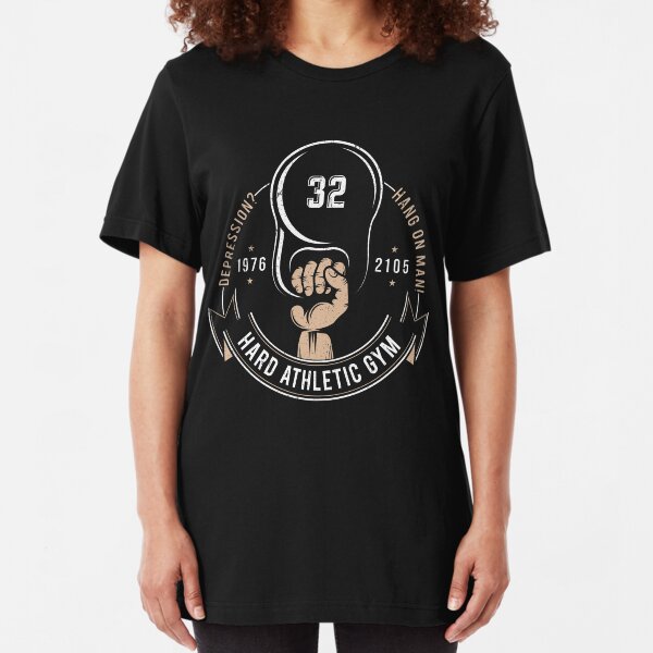 Gym vintage logo hand with kettlebell Slim Fit T-Shirt
