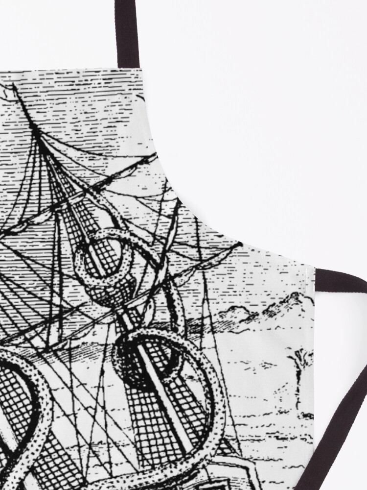 Alternate view of Vintage Kraken attacking ship illustration with white background Apron