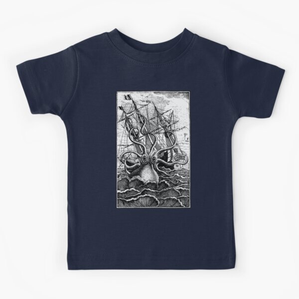 Item preview, Vintage Kraken attacking ship illustration with white background designed and sold by monsterplanet.