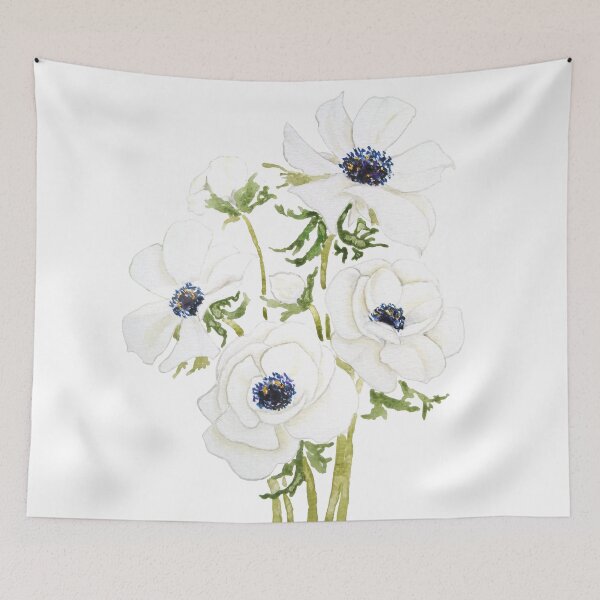 Item preview, hand painted white anemone flower  watercolor painting  designed and sold by SelenePaintings .