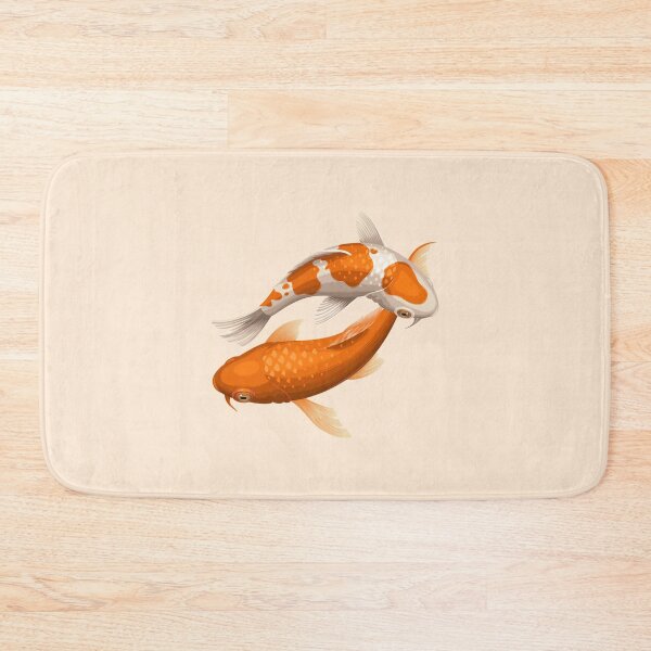 Orange and White Koi Fish! (on light beige) Bath Mat