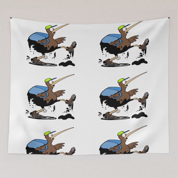 Item preview, Funny cartoon kiwi carrying backpack and staggering through mud designed and sold by Al Benge.