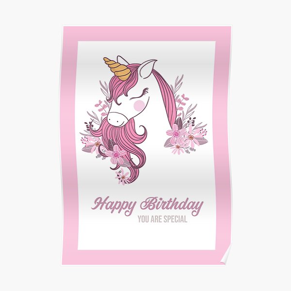 Posters Sur Le Theme Joyeux Anniversaire Licorne Magique Redbubble