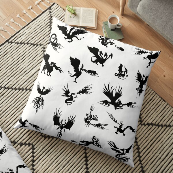 Mystical Fantasy Dragon and Phoenix Floor Pillow