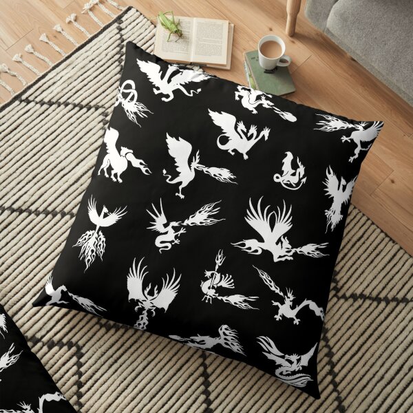Mystical Fantasy Dragon and Phoenix Floor Pillow