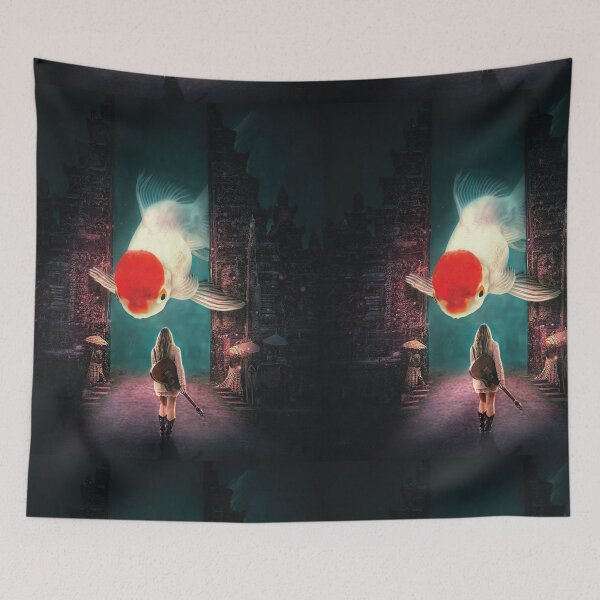 Item preview, Fantasy Adventure Guitarist Girl facing Giant Fish designed and sold by iTrending.