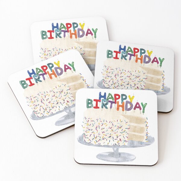 Item preview, White cake on stand with 'Happy birthday' candles designed and sold by BabbanGaelg.