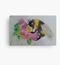Bumble bee and pink flower Metal Print
