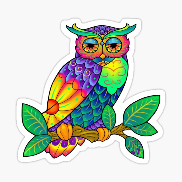 Neon Rainbow Sugarskull Owl Digital Design Sticker