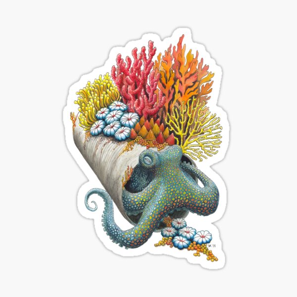 Octopus Finding Shelter in a Trash Can Sticker