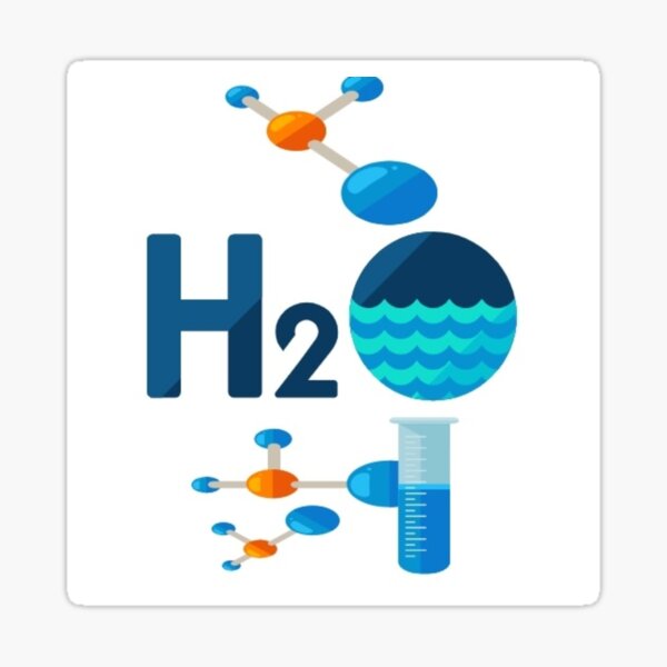 H2O water, test tube, chemistry, chemical element, blue Sticker