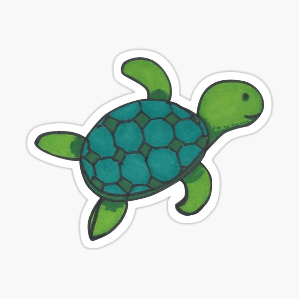 Green swimming turtle with checkered shell Sticker