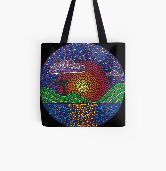 Whimsical Sunset Dot Painting Tote Bag
