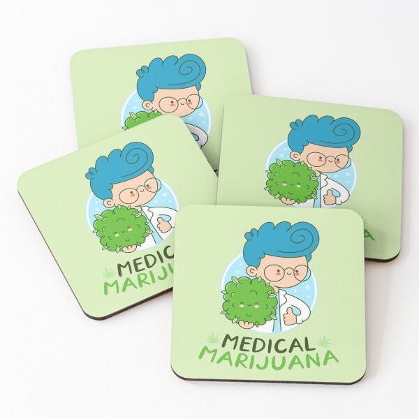 Aperçu de l'œuvre Médecin heureux mignon tenir bourgeon de cannabis. personnage kawaii de dessin animé de ligne plate créée et vendue par ESDT.