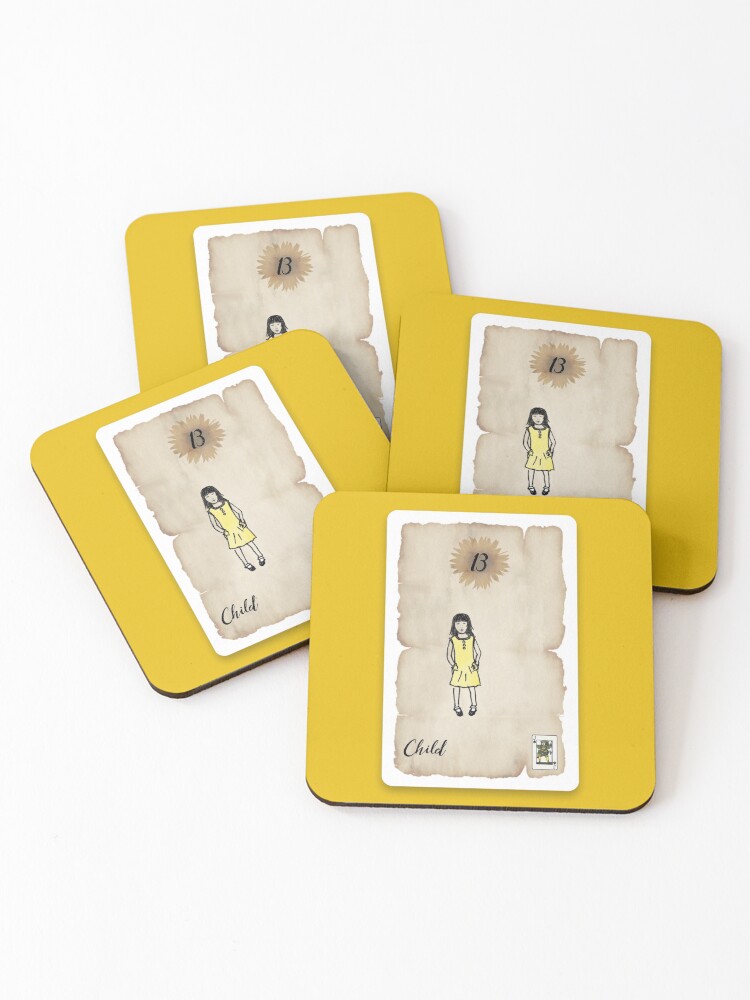 Thumbnail 1 of 5, Coasters (Set of 4), Lenormand Child Girl Card - Hand Drawn designed and sold by TheMaverickSage.