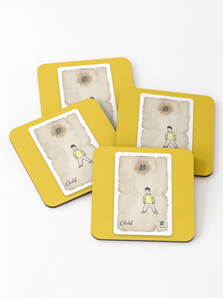 Thumbnail 1 of 5, Coasters (Set of 4), Lenormand Child Boy Card - Hand Drawn designed and sold by TheMaverickSage.